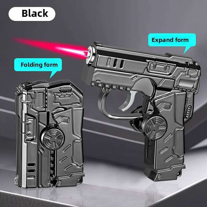 New Transformable Butane Lighter, Windproof Red Flame with RGB Lighting & Pistol/Gyro Design, Stress Relief Foldable Torch S260207