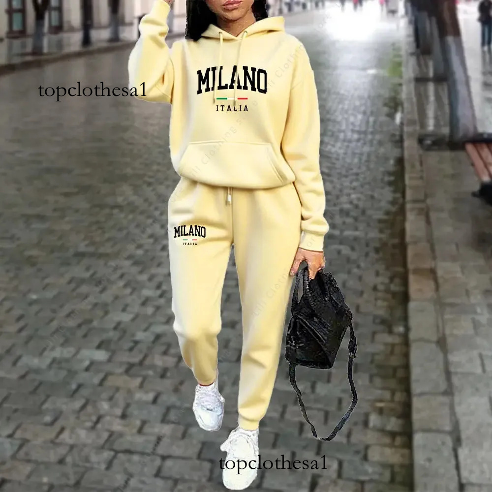 Autumn Winter Womens Sets 2pcs Hoodies Pants Suit Sports Outfits 2025 MILANO Letter Print Aesthetic Clothes Ladies Tracksuit 250826