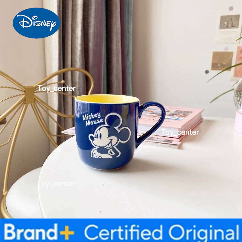 Disney Mickey & Minnie Mouse Ceramic Mug Set Retro Cartoon Design Coffee Milk Couple Cup With Yellow Interior Mugs H260205