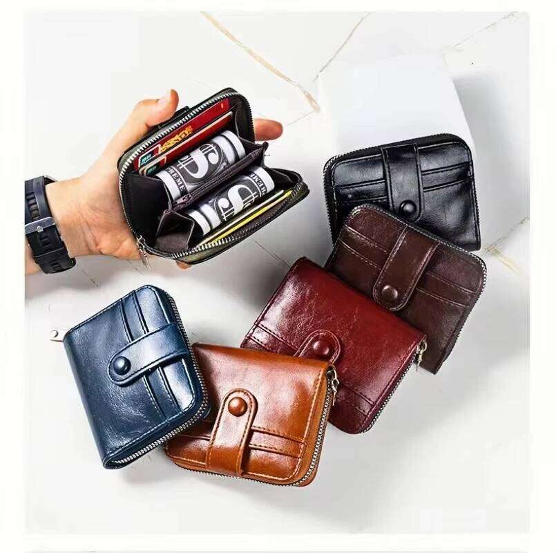 PU Leather Multi-card Slot Bag Men's Short Zipper Coin Large Capacity Card Holder Retro Purse Wallet Z260205