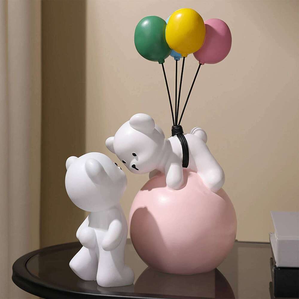 Resin Polar Balloon Flying Bear Figurine Statue Sculpture Ornaments For Home Bookshelf Bedroom Decoration S260204