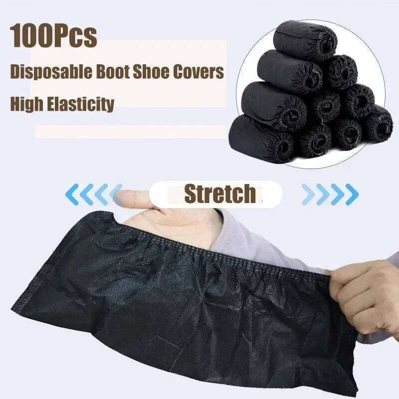 New 100pcs Disposable Boot Cover Non-Slip Stretchy Foot Booties Shoe Coverings for Workplace Indoor Carpet Floor Protection S260204