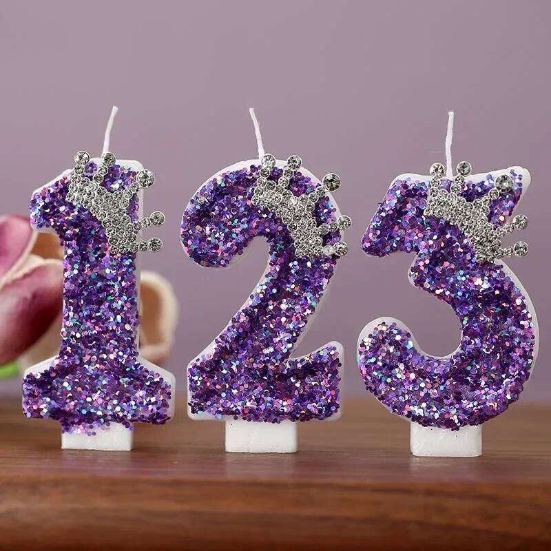 Purple Crown Birthday Number 0 1 2 3 4 5 6 7 8 9 Princess Decoration Candles Anniversary Party Cake Topper S260204