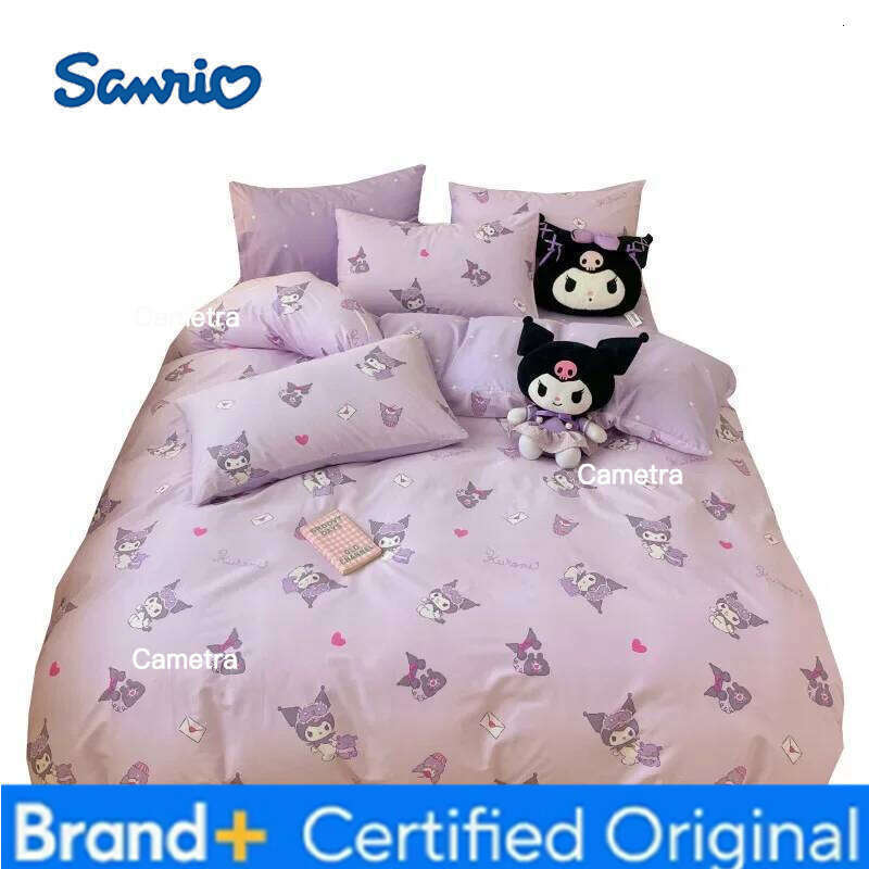 Sanrio 100% Cotton Bedding Set Cute Hello Kitty Kuromi Melody King Queen Pillowcase Bed Linens Girl Dorm Bedclothes Home Textile H260205