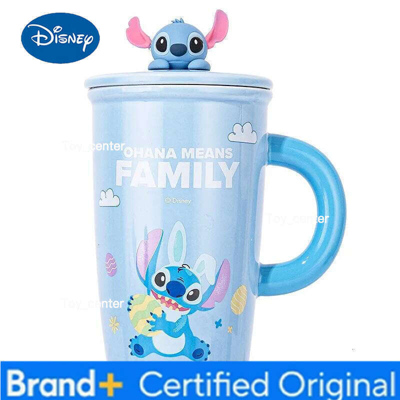 Disney Stitch Cute Cartoon Ceramic Mug With Lid Large Capacity Office Water Cup For Women Couple Birthday Gift H260205