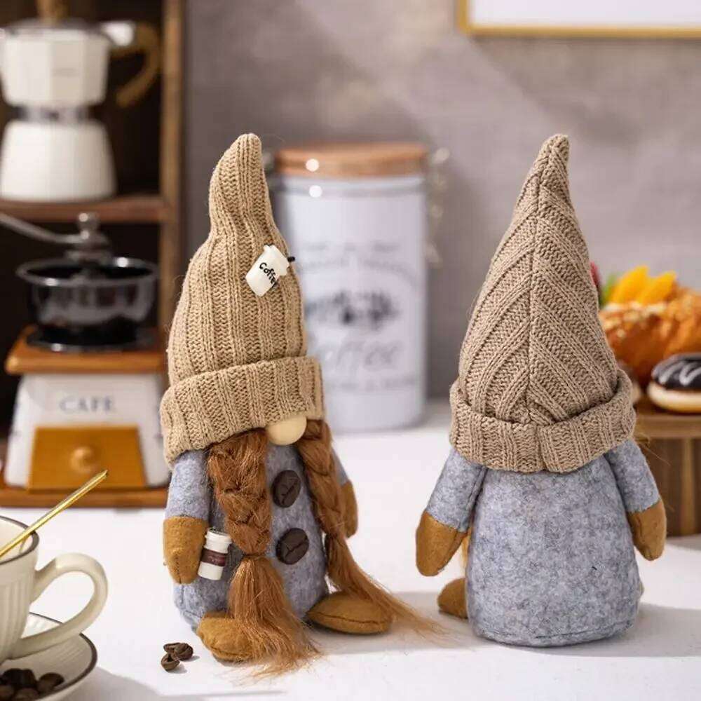 With Knitted Hat Coffee Gnomes Soft Exquisite Christmas Faceless Doll Handmade Cute Elf Dwarf Plush Figurine S260204