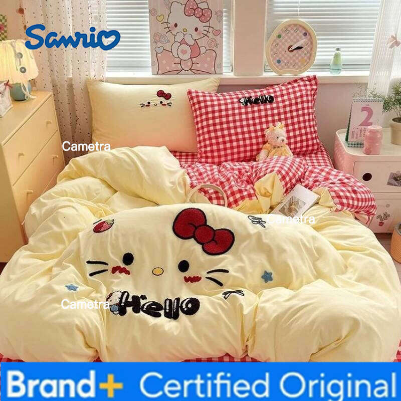Sanrio Hello Kitty My melody Bed Four-piece Creative High-value Anime Embroidery Printed Girl Heart Bedroom Home Cute Supplies H2602051
