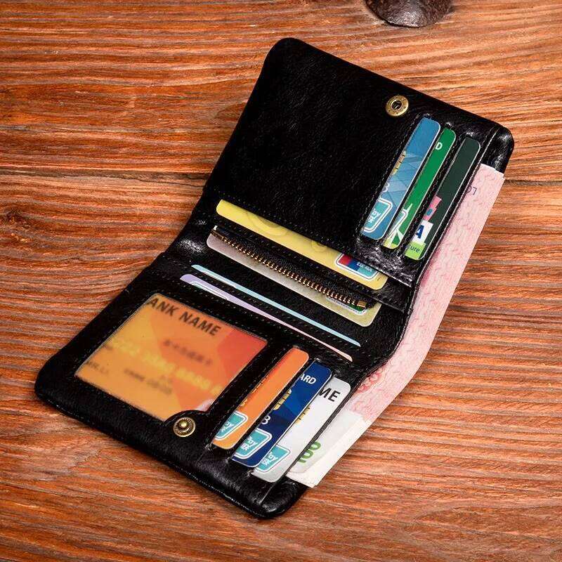 Original vegetable tanned short retro top layer cowhide wallet, handmade genuine leather multifunctional wallet Z260205