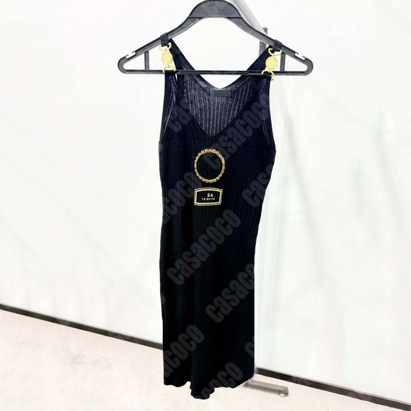 Summer Designer Dress Skirt Womens Sexy V-neck Sleeveless Metal Buckle Suspender Dresses slimfit Luxury Dress Knitted Hip Wrap Dress Luxury Cropper Dress
