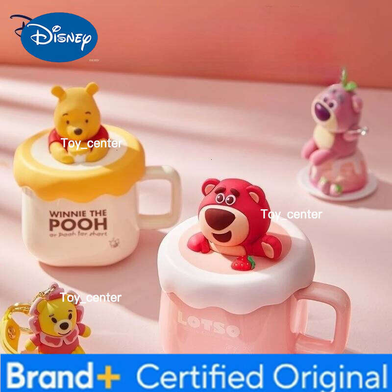 Disney Pooh Bear Lotso Cartoon Anime Couples Mug Cute Ceramic Milk Creative Cup Lid Home Decoration Gift for Girls H260205