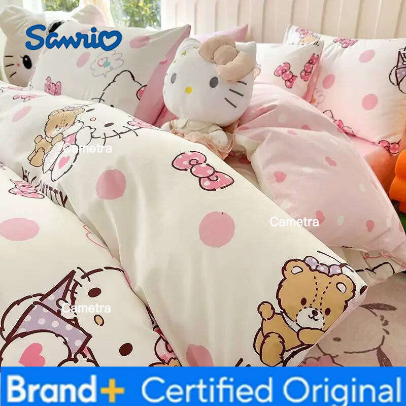 Sanrio Genuine Hello Kitty 100% Cotton Four-piece Children's KT Three-piece Set Quilt Cover Bed Sheet Pillowcase H260205