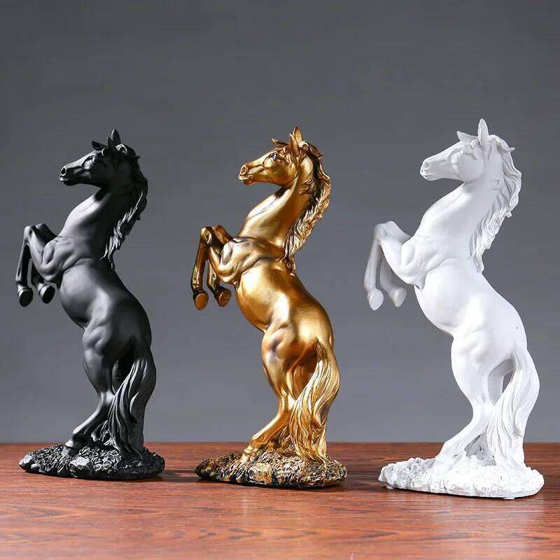 Resin Statue Golden White Black Horse Figure Nordic Abstract Ornaments Figurines For Interior Sculpture Room Home Decor S260204