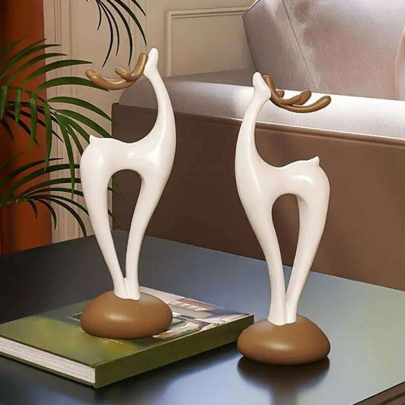Resin Deer Figurines with Flower Vase Small Animal Statue Sculpture Table Ornament for Home Decors Housewarmings Gift P9YB S260204