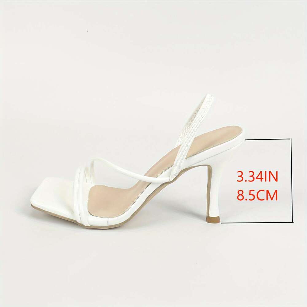 Ladies' Versatile White Elegant Sexy One-Strap Sandals With Square Thin Heel, Open Toe, And Ankle Strap High Heels., Women Shoes