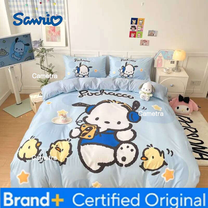 Sanrio New Hello Kitty Cartoon 4-piece set Bedding Set Pink Cats Kawaii Duvet Cover For Girl Kids Single Decor Home Bedclothes Custom H260205