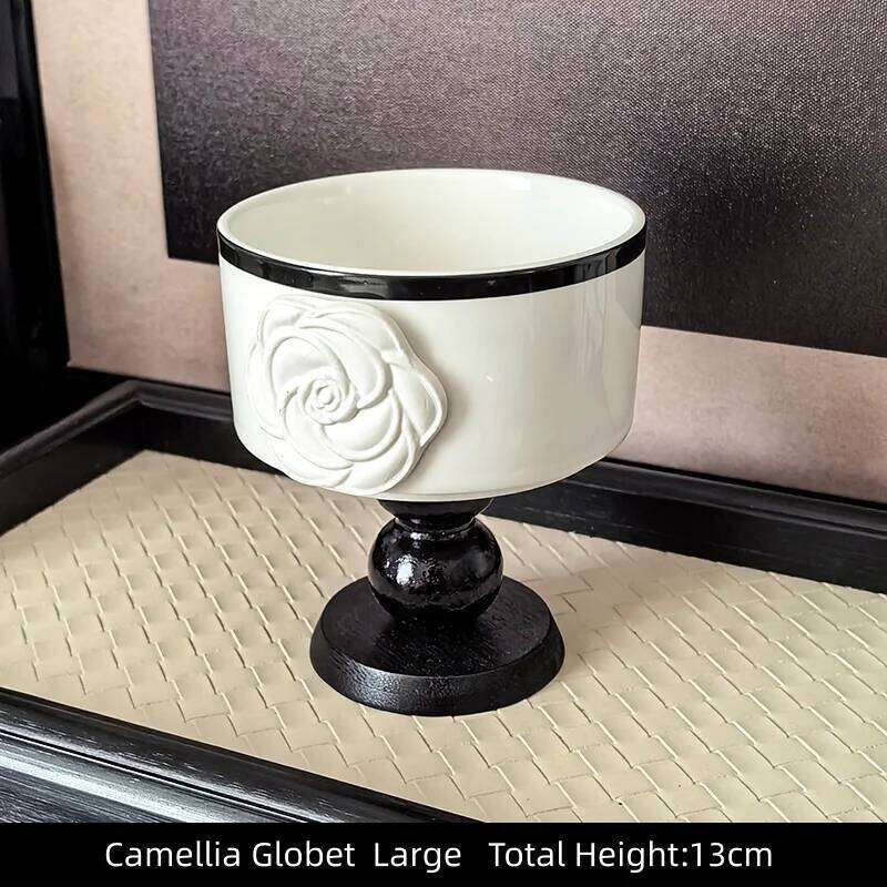 Vintage Camellia Embossed Coffee Mug Ceramic Globot Cup, Stylish Retro Luxury Drinkware for Home Use