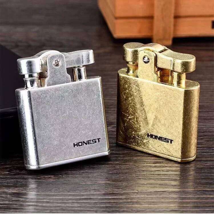2023 HONEST Creative Retro Kerosene Metal Mini Push Cigarette Lighter Cigar Smoking Accessories Men and Women Gifts S260207