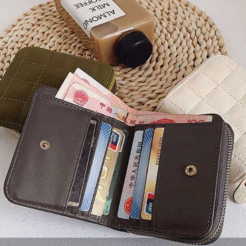 Women Fashion Zipper Wallet with Coin Purse PU Leather Plaid Purses Ladies Cute Mini Korean Version Small Card Pack New In Z260205