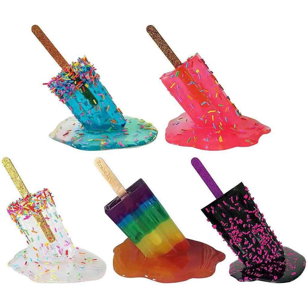 Melting Popsicle Sculpture Ice Cream Statue Decoration Mini Resin Art Crafts S260204