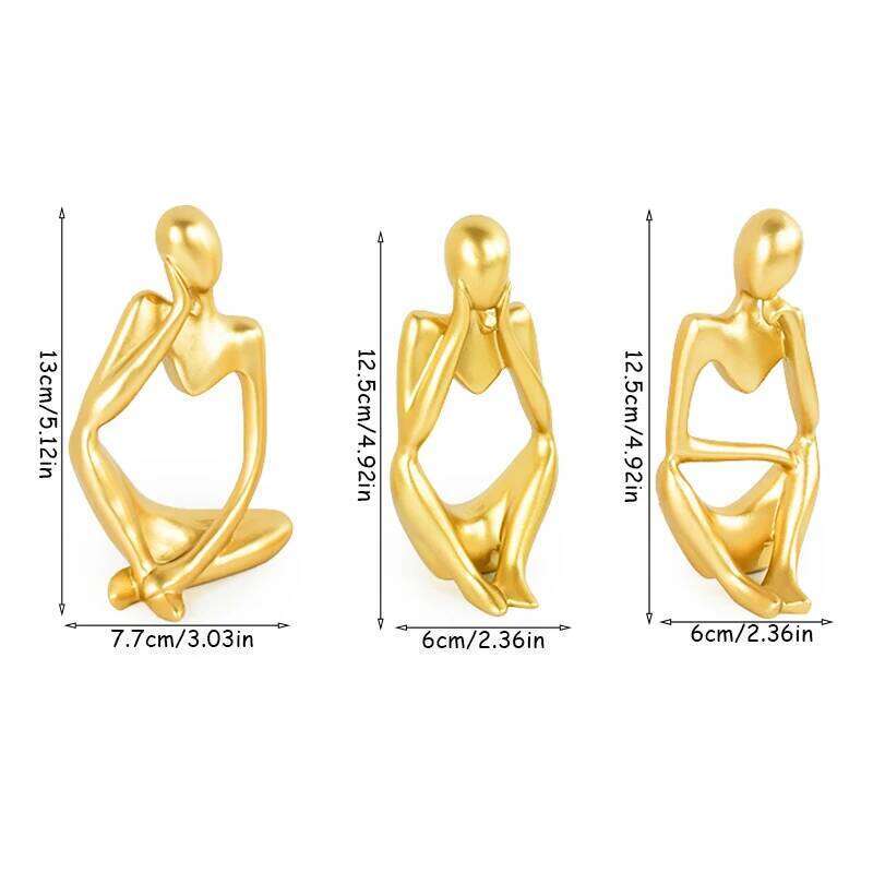 Resin Gold Thinker Statues Figurines Art Living Room Television Wine Cabinet Office Home Bookshelf Desktop Decorations Sculpture S260204