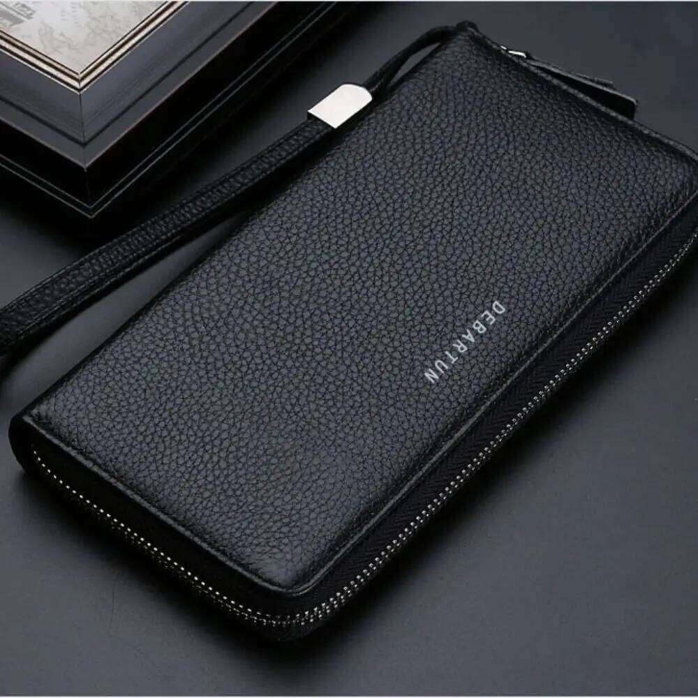 Fashion PU Leather Men Long Wallet Large Capacity Zipper Phone Bag Solid Color Card Holder Z260205