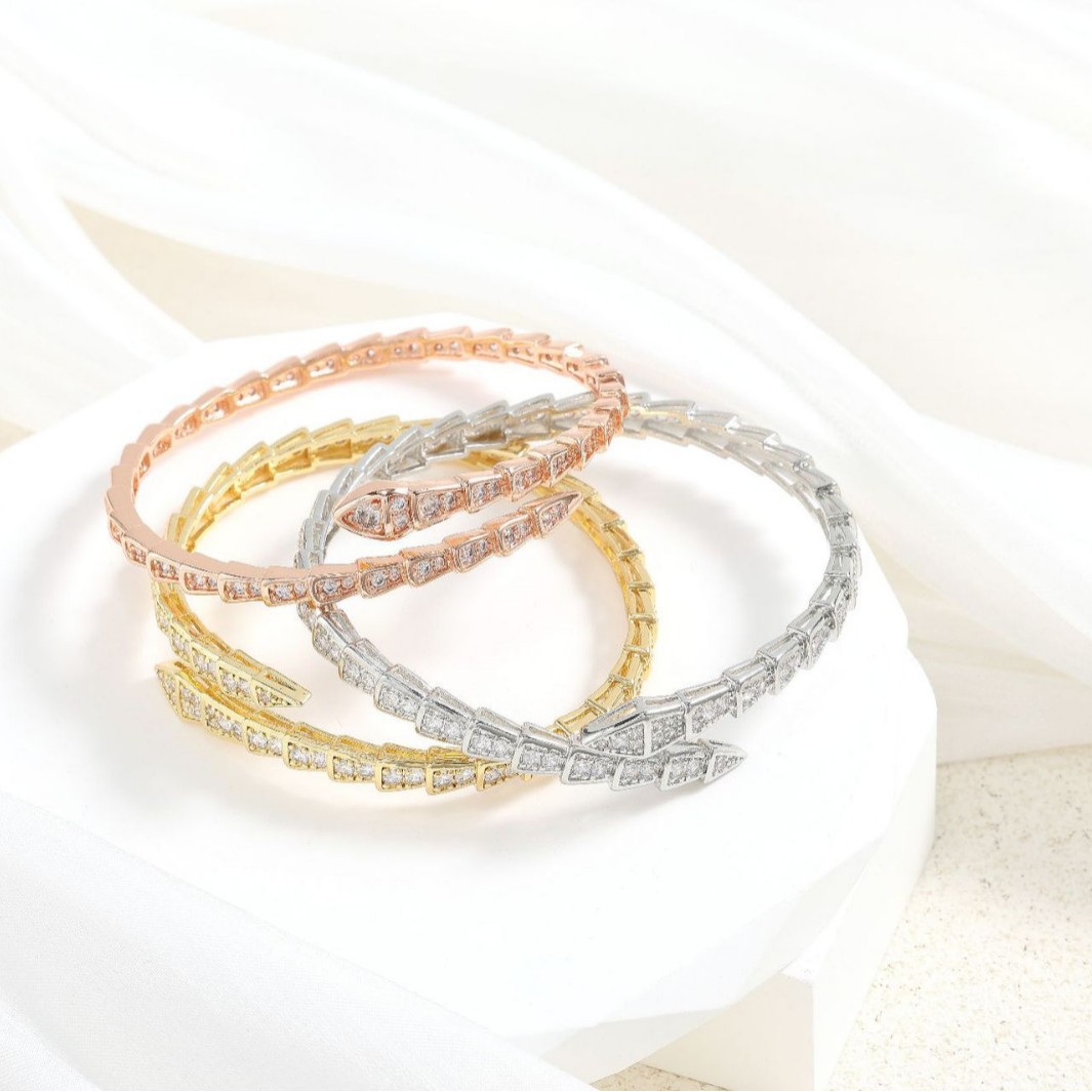 Cross-Border New Micro-Inlaid Zircon Bracelet Light Luxury Full Diamond Snake Bone Spring Open Fashion Women's Ring Jewelry - view 6