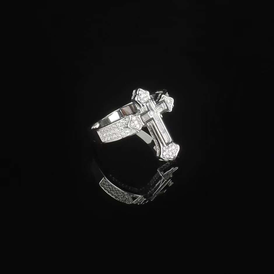 Cross-shaped Hip-hop Trendy Men's Super Flash T Cubic Zirconia Ring
