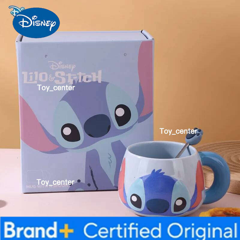 Disney Cartoon Stitch Ceramic Box with Spoon Office Coffee Household Drinking Mug Colleagues Friends Companion Gift H2602051
