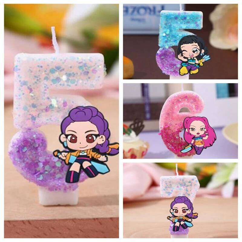 Hot K-Pop Demon Hunters Decoration Numi Mira Zoe Digital Candle Cake Top Birthday party cake decoration S260204