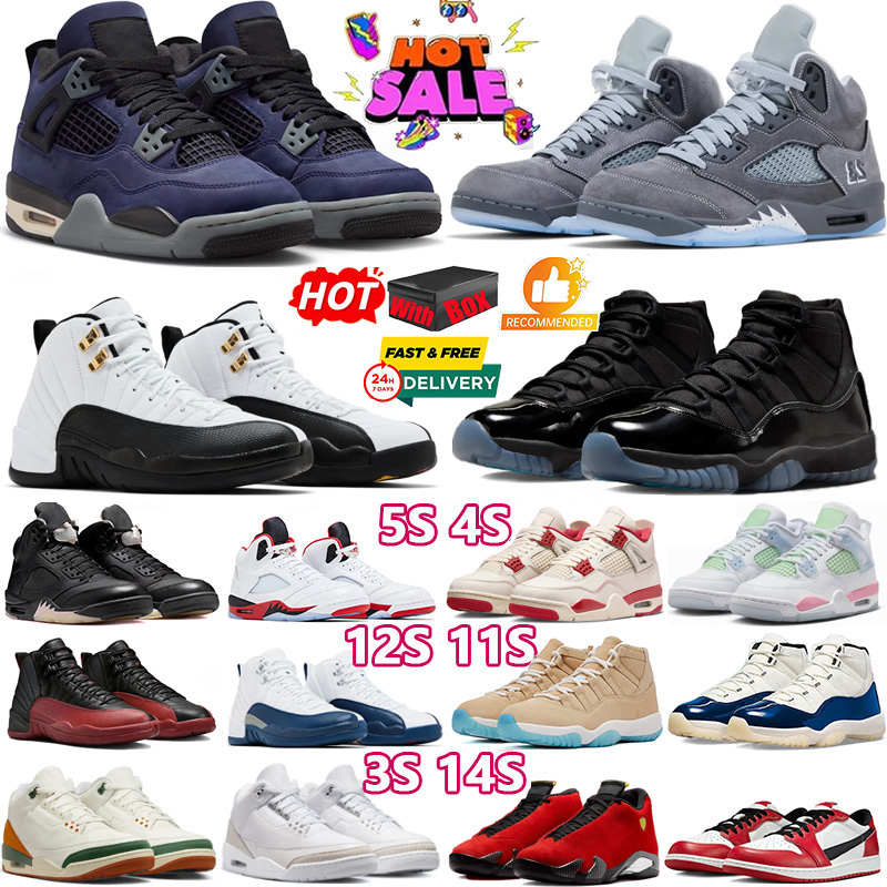 with box Basketball Shoes 4s Sierra Red Lakers black cat 11s Gamma Blue 5s Wolf Grey Pearl Pink Black Tongue 12s Blue taxi 3s Gorge Green 14s red 10s Steel 1S sail Sneaker