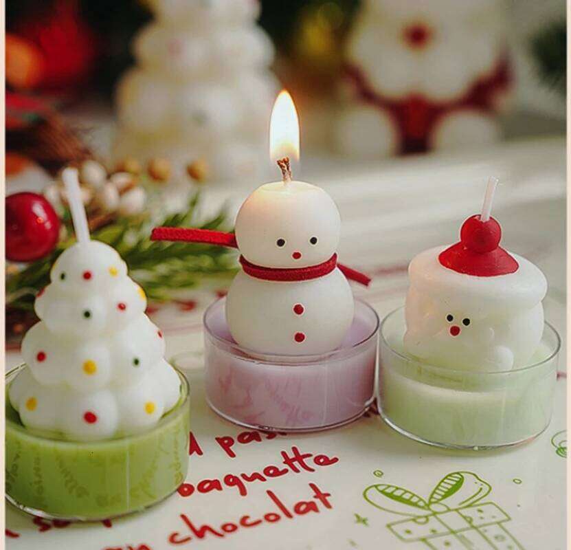 Colorful Christmas Tree Scented Cute Snowman Santa Claus Shaped Candle Ornament Xmas Holiday Party Decor Candles S260204