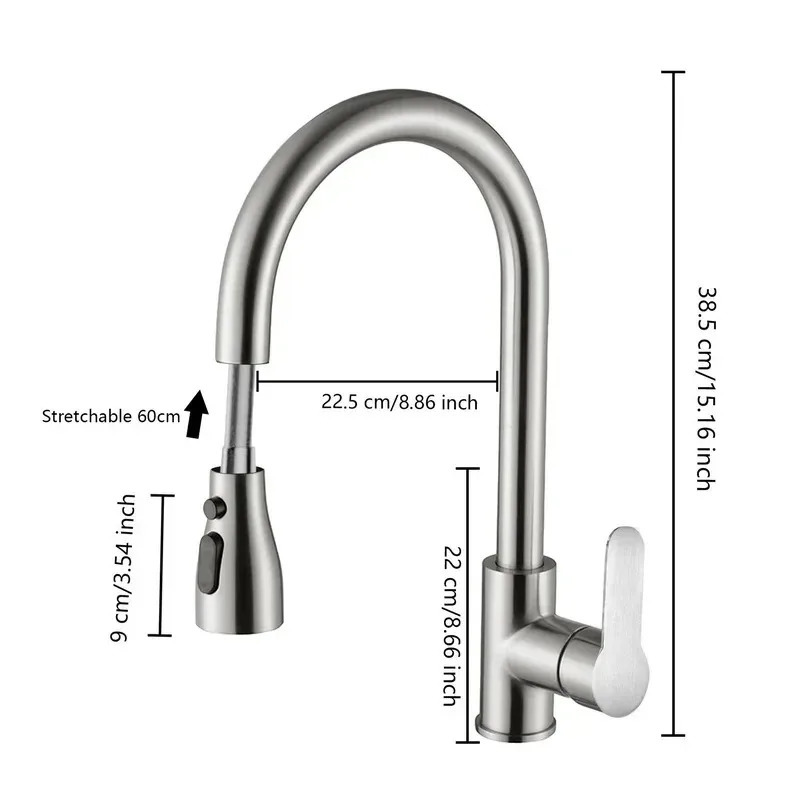 Kitchen Faucets 304 stainless steel Pull Out Sink Water Tap Deck Mounted Mixer Stream Sprayer Head Cold Taps 260122