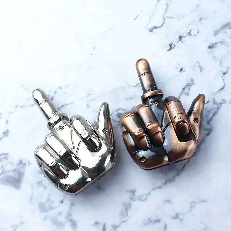 Middle Finger Inflatable Windproof Red Flame Jet Recycling Butane Gas Lighter with Sound Men's Gift S260207