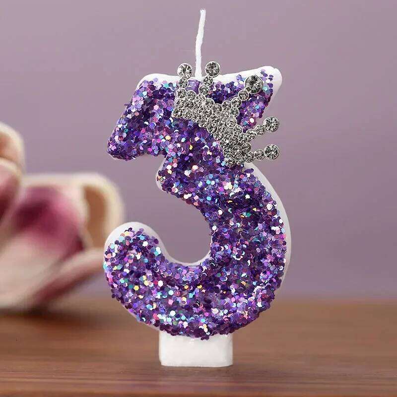 Purple Crown Birthday Number 0 1 2 3 4 5 6 7 8 9 Princess Decoration Candles Anniversary Party Cake Topper S260204