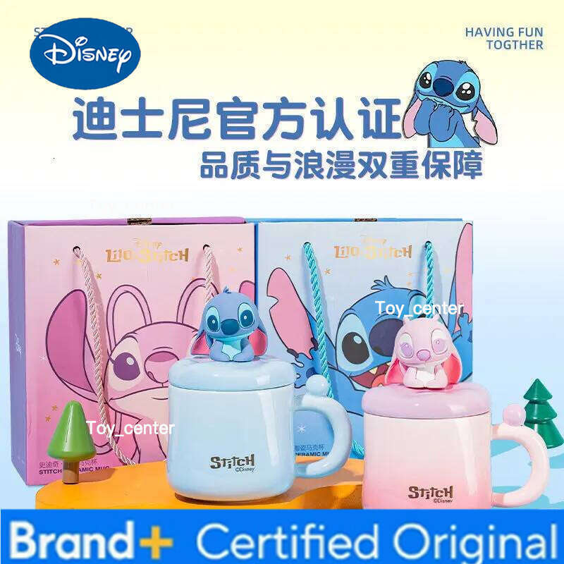 Disney Official Stitch Ceramic Mug With 3d Figurine Lid Couple Set Practical Birthday Gift Water Cup For Men Women In Stock H260205