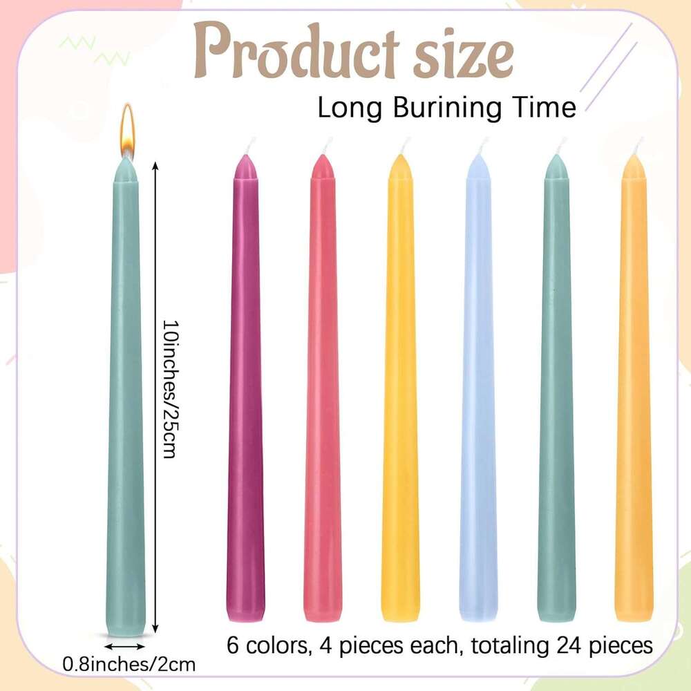 Nuanchu 24 Pcs Taper Candles 10 Inch H Dripless Tapered Smokeless Tall Unscented Dinner Candle for Valentines Party Wedding Home Decor Candlesticks, L