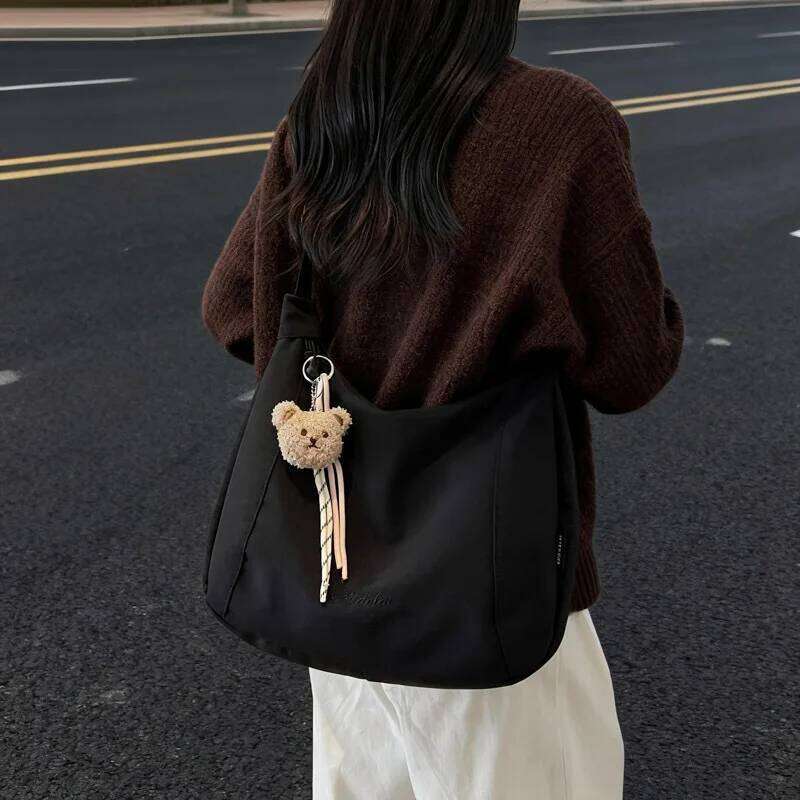 Korean Style Texture Simple Crossbody Women Fashion Embroidered Letter Shoulder Casual Folded Versatile Commuting Bag Y260204