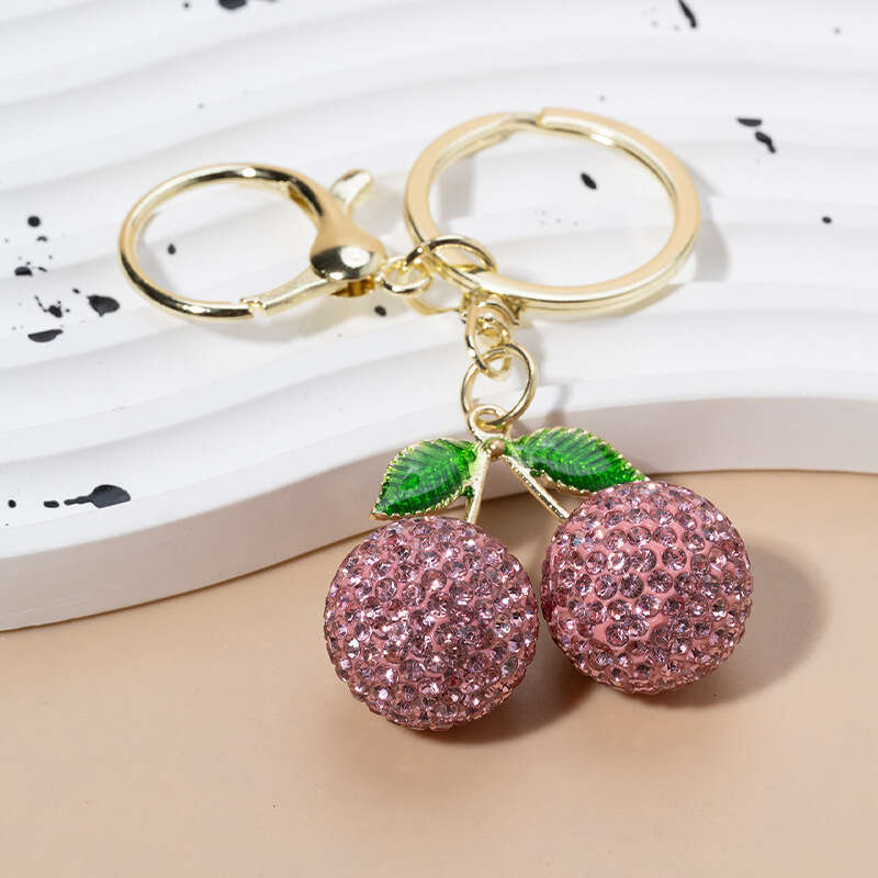 Creative Cute Diamond-studded Small Cherry Pendant Car Women's Bag Metal Keychain Cartoon Gift