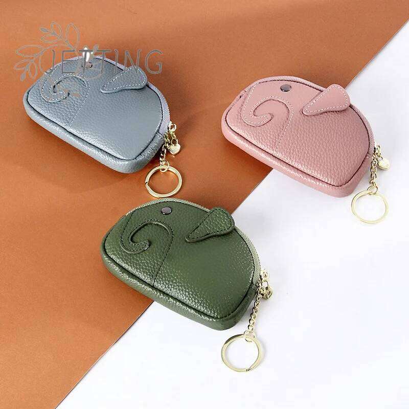 Hot PU Leather Cartoon Elephant Head Wallet Change Card Money Bag Women Coin Purse Key Ring Zipper Storage Bags Z260205 - view 4