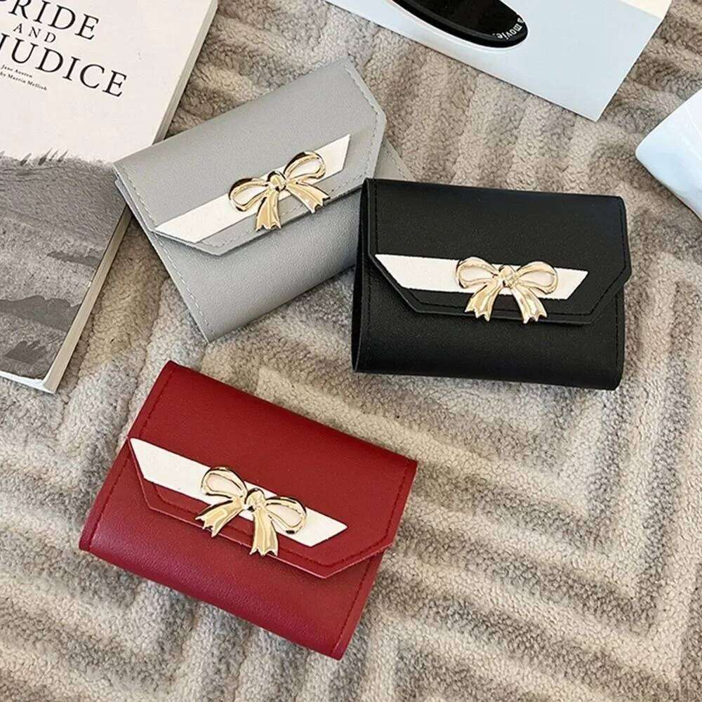 New PU Leather Women Wallet Foldable Small Short Coin Purses Bow Clutch Bag Ladies Z260205