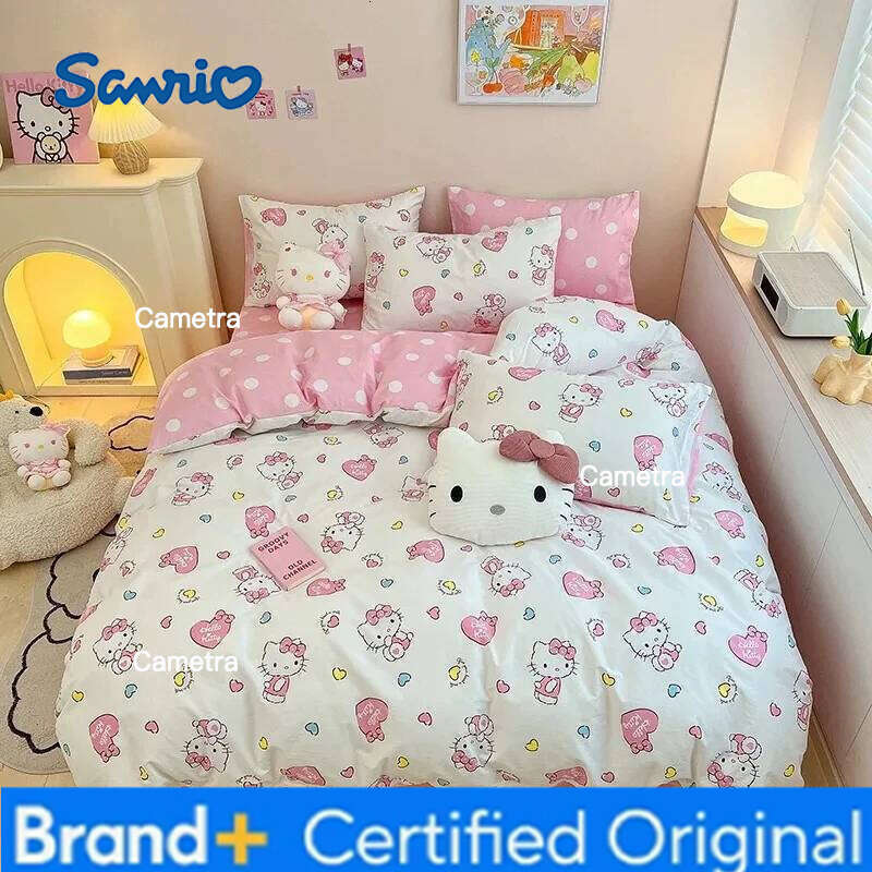 Sanrio 4Pcs/Set Hello Kitty Kawaii Quilt Cover Anime Student Bedding Soft Microfiber Bedspread Lightweight Coverlet Gift H260205