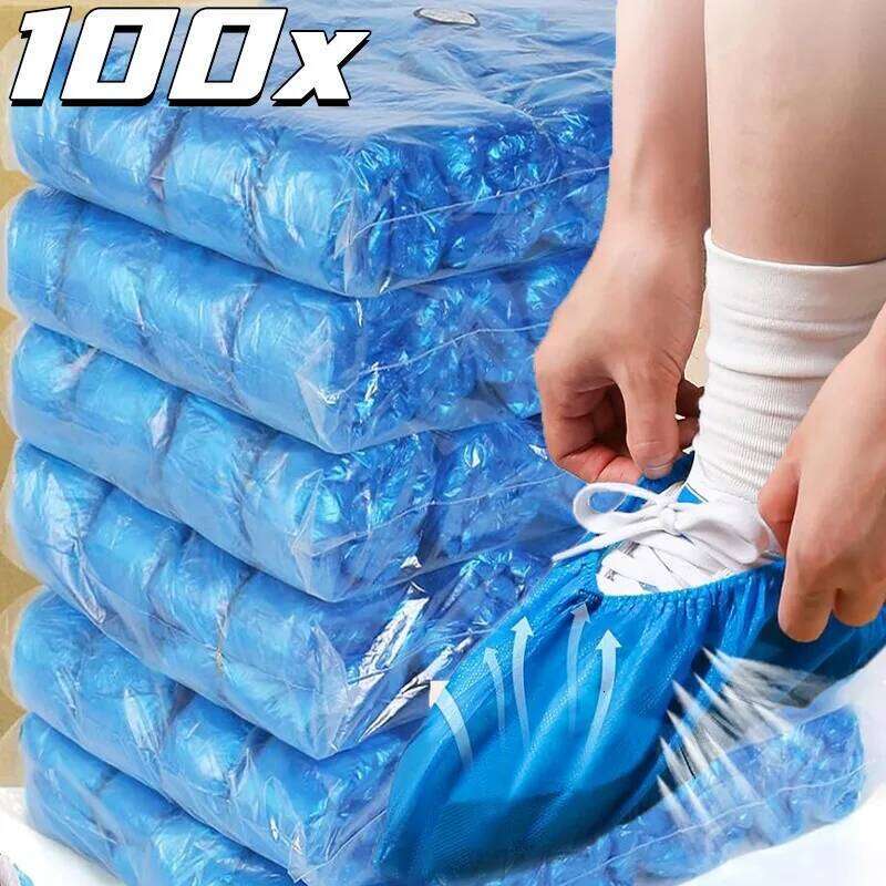 Disposable Shoe Plastic Mud-proof Booties Dust Covers Anti-slip Non-woven Fabric Rain Shoes Supplies Outdoor Home Tool S260204