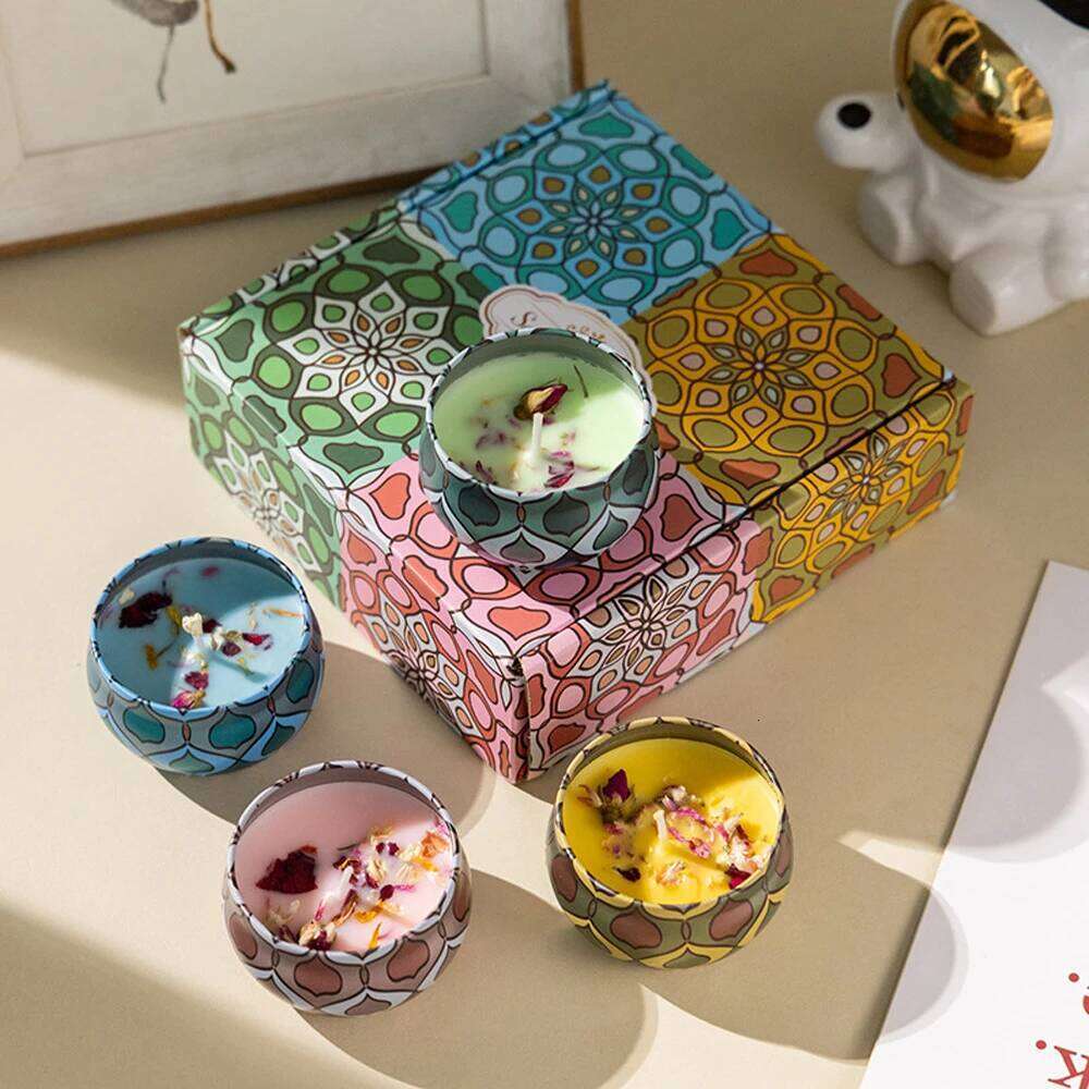 4Pcs Scented Set, Soy Wax Candle in Metal Tin Aromatherapy Candles with Floral Scents Home Decor Gift for Women H260205