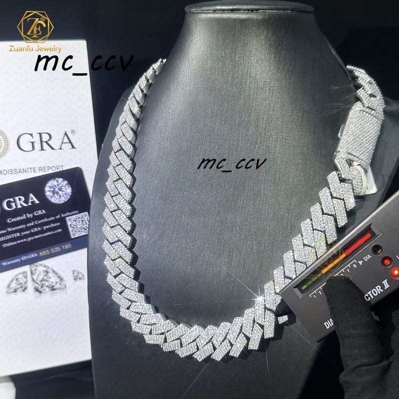 Iced Out Jewelry VVS Diamonds Custom Necklace Hip Hop 925 Silver 3 Rows Moissanite Diamond Iced Out Cuban Link Chain