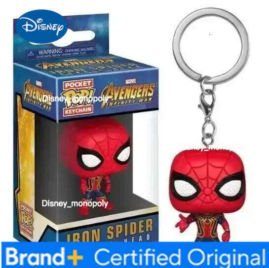 Disney Funko Pop SPIDER MAN Pocket Keychain Iron Spider Rings Peter Parker Key Pendant Toys Figure Keyrings Birthday Gift Kid Toy H260205