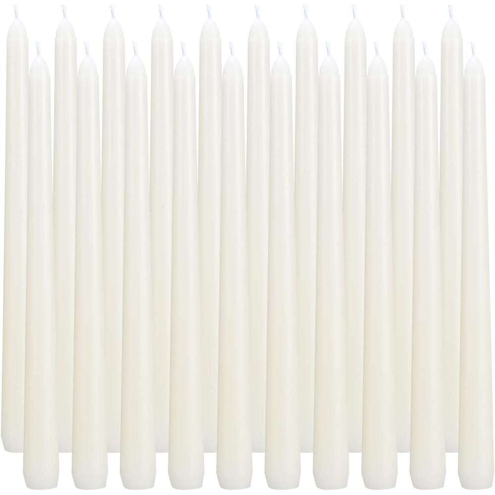 flamecan Ivory Candles, Set of 20 Unscented and Smokeless 10 Inch Taper Candles Long Burning, Paraffin Wax with Cotton Wicks for Burning Approxinately