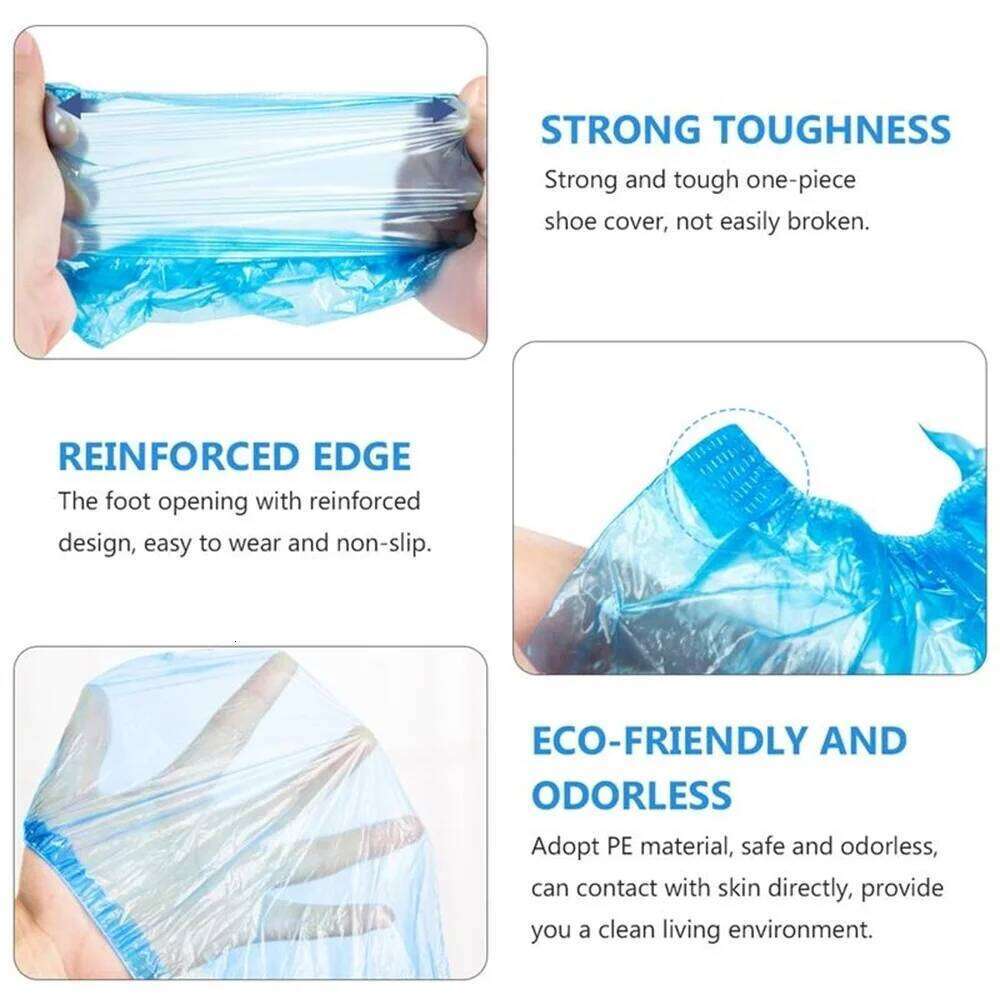 100pcs Pieces Of Disposable Plastic Covers Cleaning Overshoes Waterproof Protective Shoe Cov S260204 10d