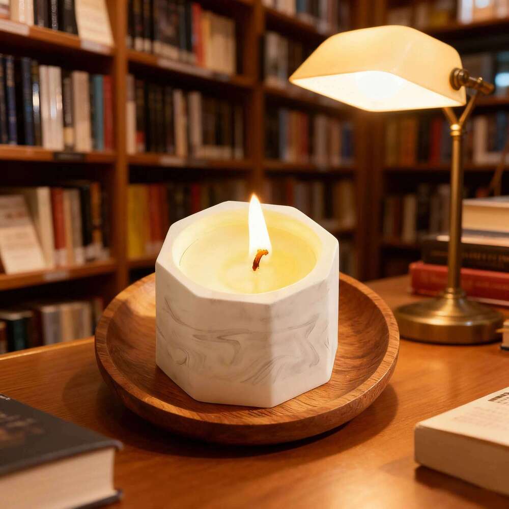 Gypsum Cup Candle with Water Ink Design, Soothing Ambiance Bedroom/Office, Creative Home Decor Gift, Aromatherapy for Relaxa H260205