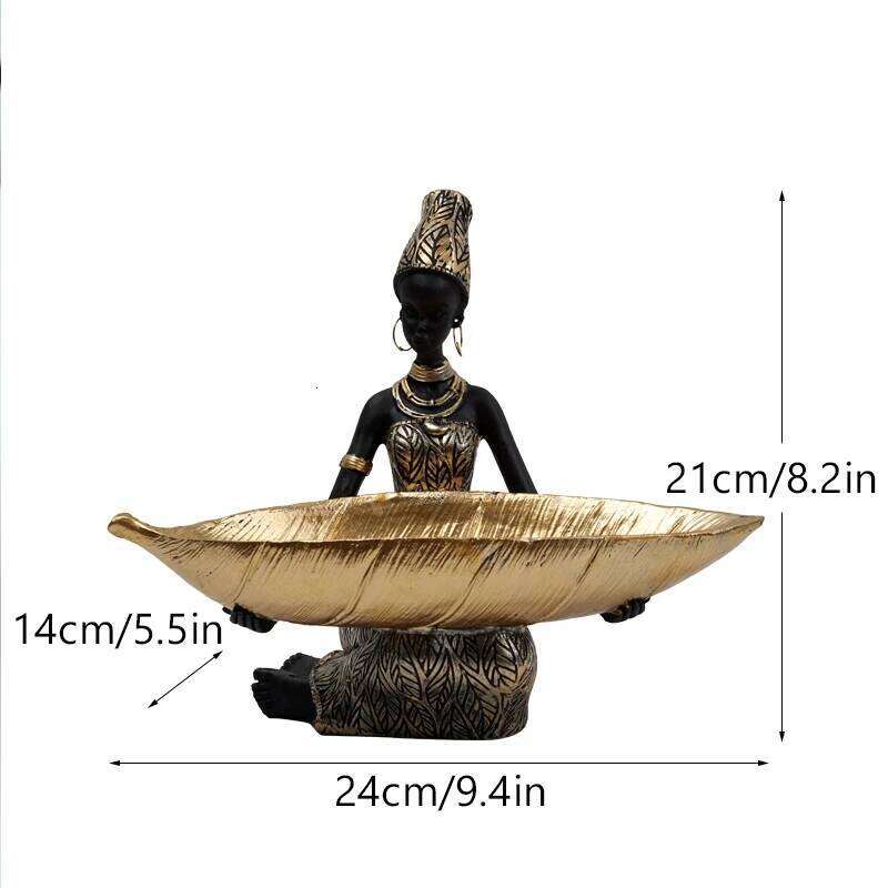 SAAKAR Resin Exotic Black Woman Storage Figurines Africa Figure Home Desktop Decor Keys Candy Container Interior Craft Objects S260204