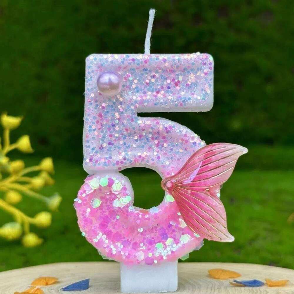 Handmade Shiny Mermaid Tail Birthday Number 0 1 2 3 4 5 6 7 8 9 Cake Candle Used For Weddings Parties Anniversaries S260204